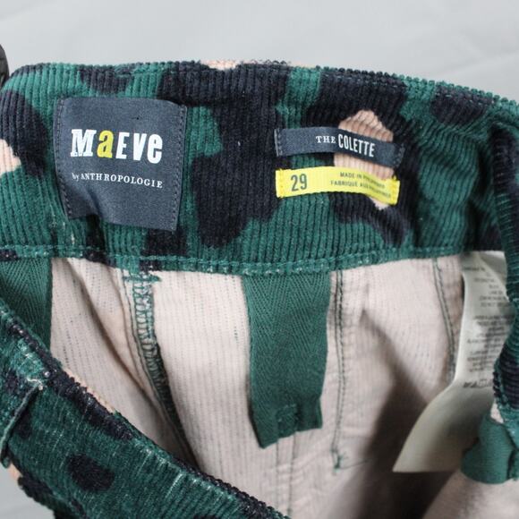 Maeve Pants 29 The Colette Cropped Wide Leg Corduroy Green Leopard Print Career - Picture 8 of 16